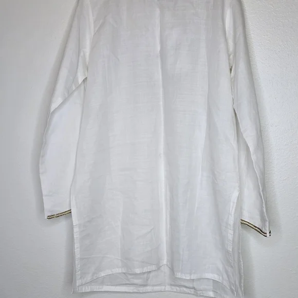 NEW Belle Mar Marena Sol White 100 %Linen Tunic Gold Pearl Beaded M - Picture 7 of 11